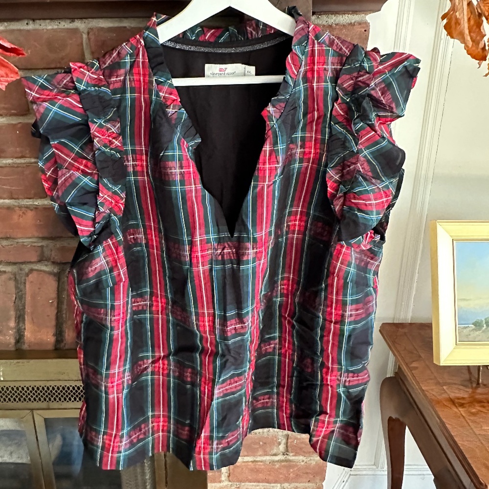 Vineyard Vines Plaid Sleeveless XXL Blouse